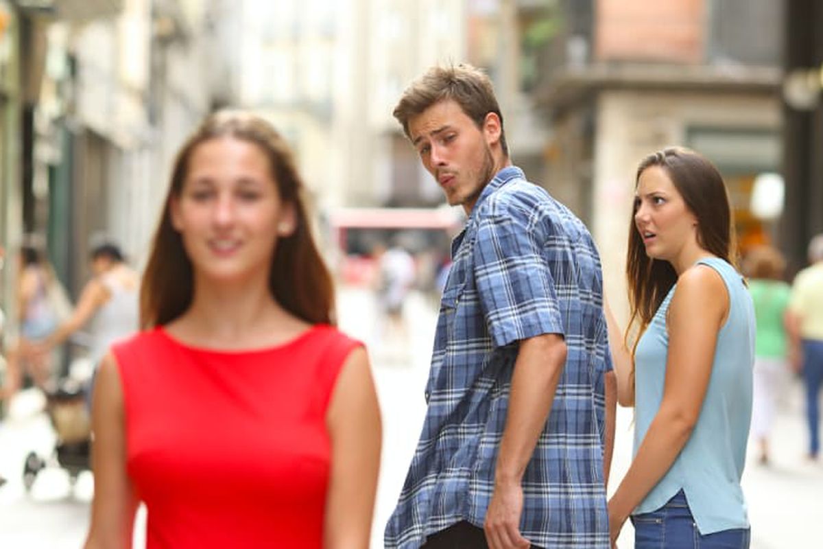 Distracted Boyfriend meme about Crowned Skin