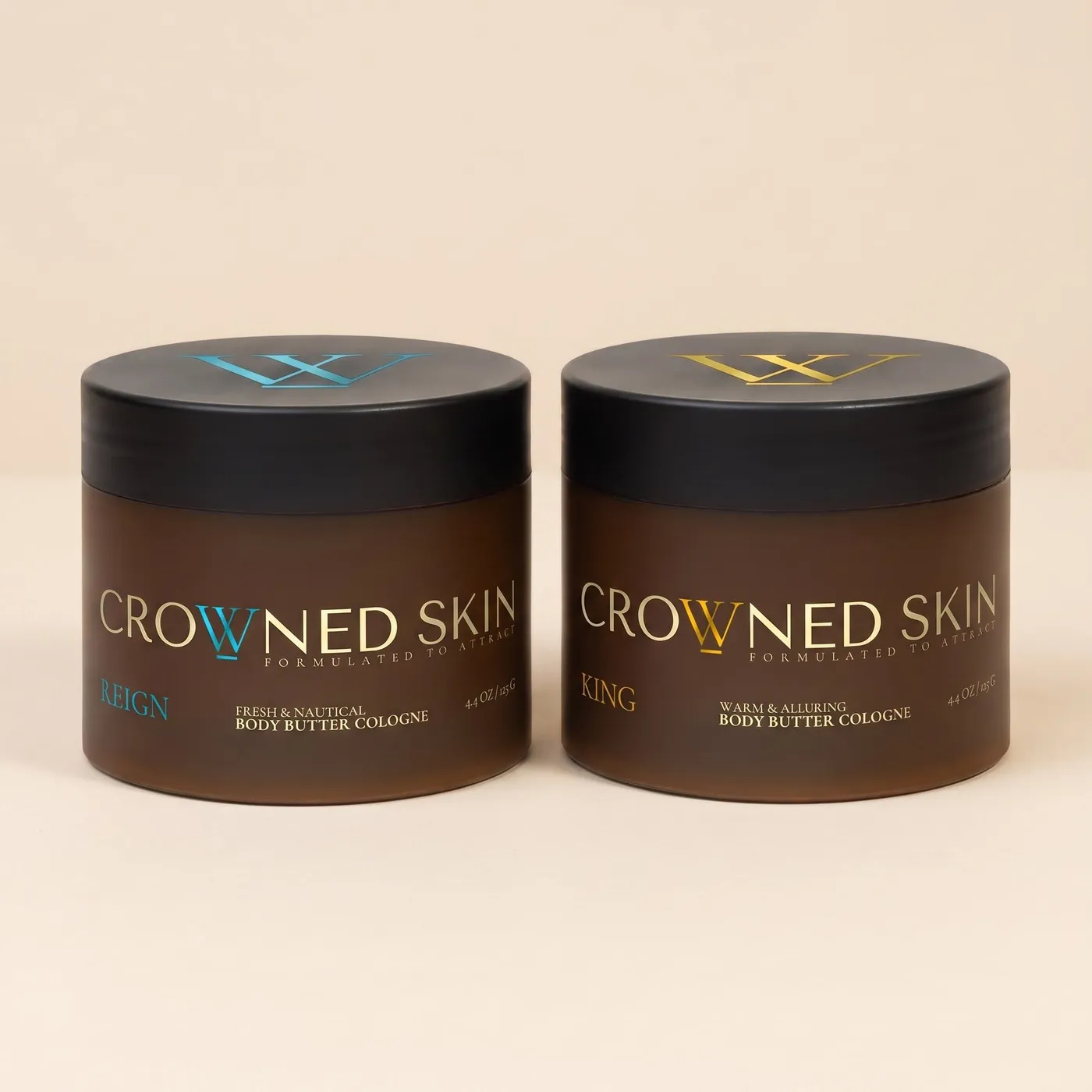 A brown container of King Skin body butter on a white background.